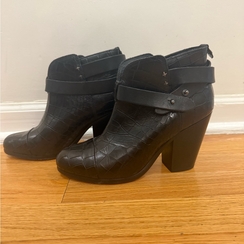 Rag & Bone Black Croc-Embossed Ankle Booties
